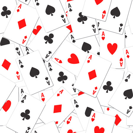 Poker ace pattern, vector seamless casino background with card suits, clubs, hearts, spades and diamondsのイラスト素材