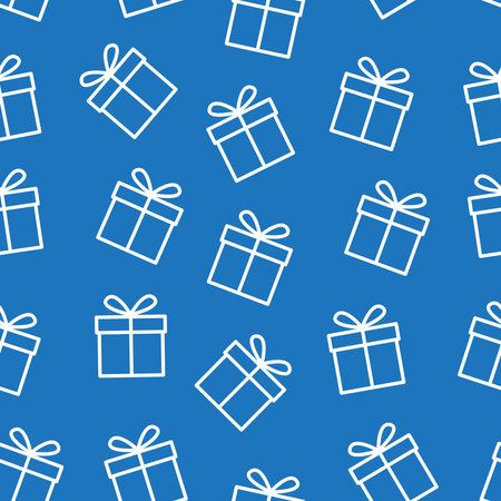 simple repeating pattern random white outline gift icon on blue backgroundのイラスト素材