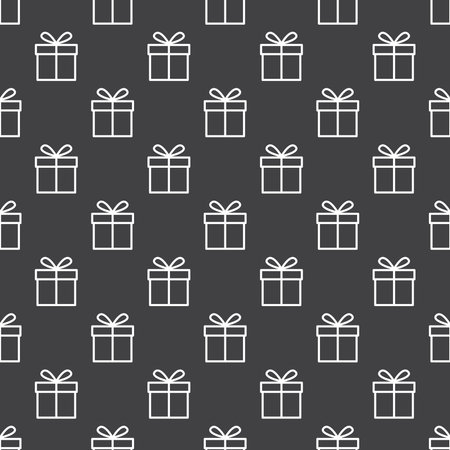 Simple repeating pattern of white outline gift icon on black backgroundのイラスト素材