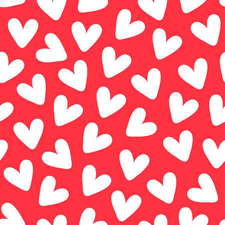 Love heart repeat pattern design vector background, white heart shape on a red backgroundのイラスト素材
