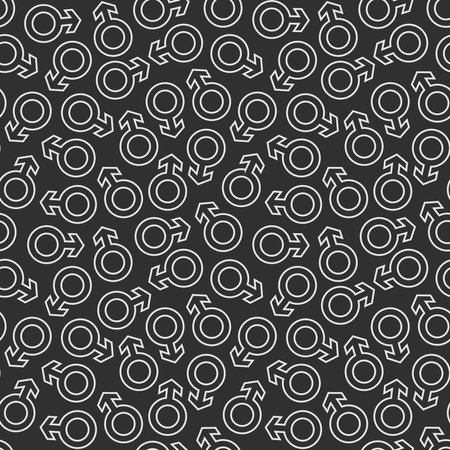 seamless repeating pattern male symbol, outline style, white on a black backgroundのイラスト素材