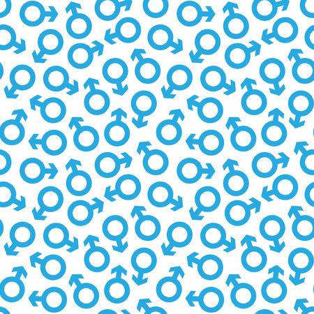 seamless repeating pattern of the male symbol in blue on a white backgroundのイラスト素材