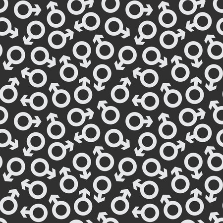 seamless repeating pattern of white male symbols on a black backgroundのイラスト素材