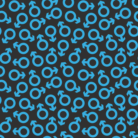 seamless repeating pattern of the male symbol in blue on a black backgroundのイラスト素材