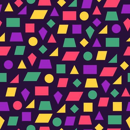 seamless pattern of various shapes in various colors on a black backgroundのイラスト素材