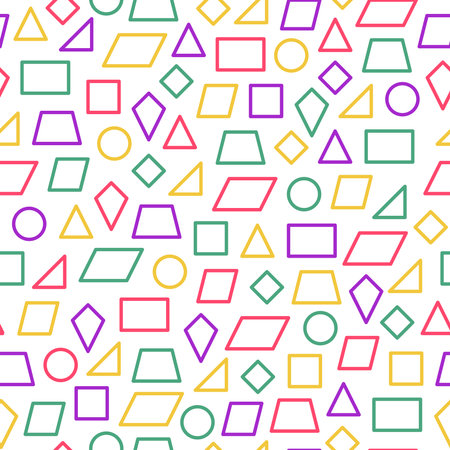 seamless pattern of various shapes, outline areas of various colors with a transparent backgroundのイラスト素材