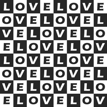 seamless pattern of the word love in repeating plaid shapes in black and whiteのイラスト素材