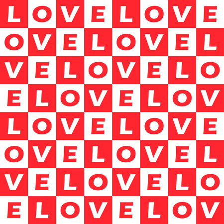 seamless pattern of the word love in the form of repeating plaid in red and whiteのイラスト素材