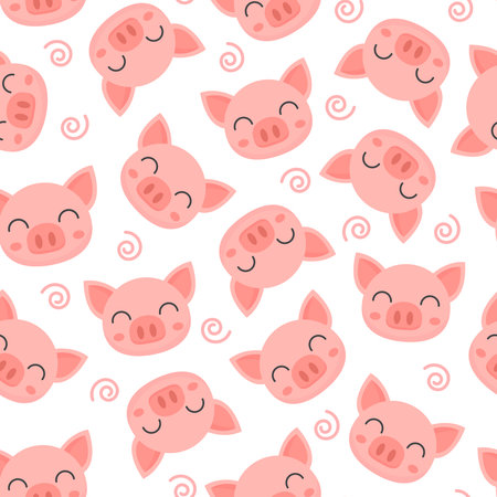 cartoon cute smiling pig seamless pattern with transparent backgroundのイラスト素材