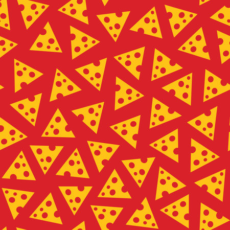 cheese seamless pattern, a collection of triangular shaped cheese legumes scattered on a red backgroundのイラスト素材