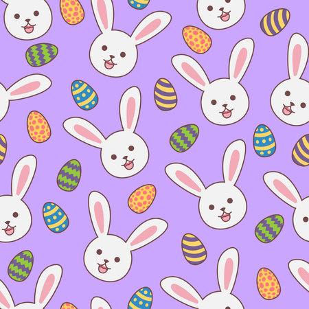 seamless pattern of cartoon rabbits and Easter eggs, suitable for children's product designsのイラスト素材