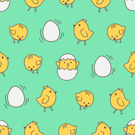 seamless pattern of collection of chicks on a blue backgroundのイラスト素材