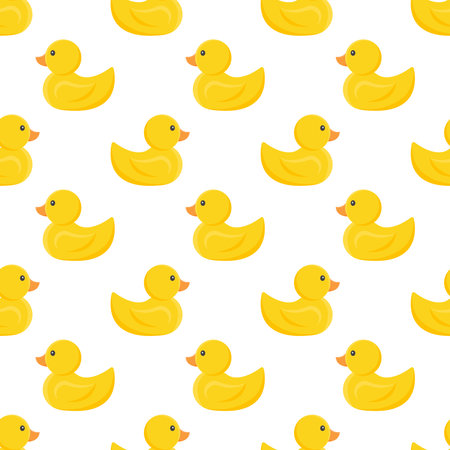 children's seamless pattern, toy ducks in opposite direction on transparent backgroundのイラスト素材