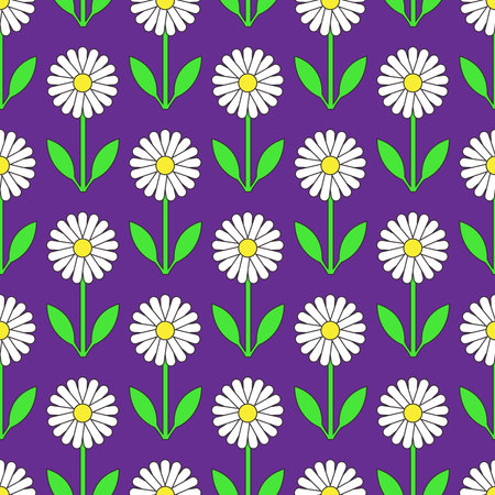 simple seamless pattern of repeating white flowers on a purple backgroundのイラスト素材