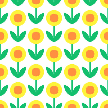 simple seamless pattern of repeating sunflowers on transparent backgroundのイラスト素材
