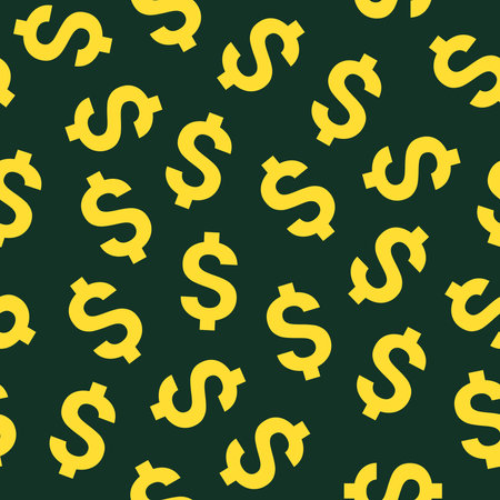 dollar sign seamless pattern in gold on dark green backgroundのイラスト素材