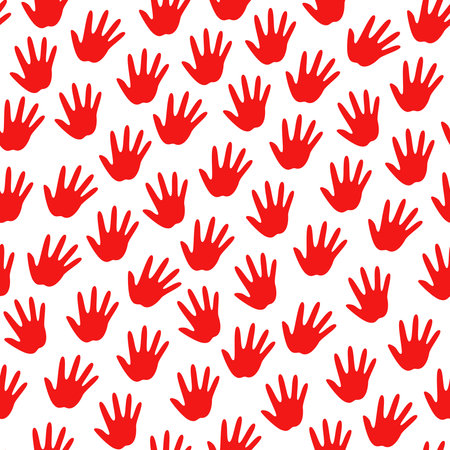 seamless pattern of red handprints on transparent backgroundのイラスト素材