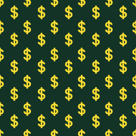 dollar sign seamless pattern in gold on dark green backgroundのイラスト素材