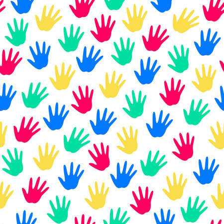 seamless pattern of colorful handprints on transparent backgroundのイラスト素材