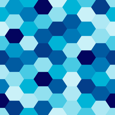 seamless pattern of monochrome blue hexagonal geometric shapes, modern camouflage style shaped like a honeycombのイラスト素材