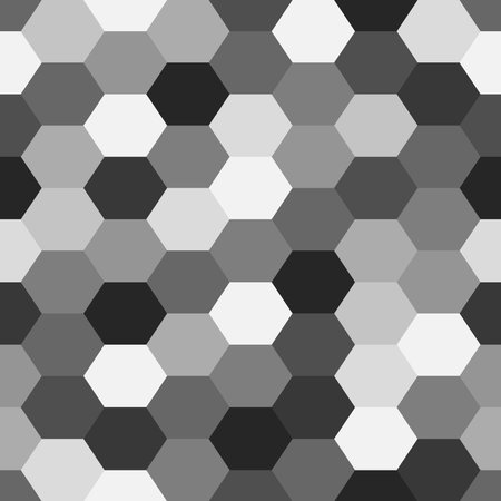Seamless pattern of monochrome geometric hexagonal shapes, modern camouflage style shaped like a honeycombのイラスト素材