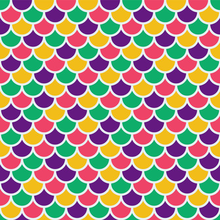 Seamless pattern of colorful fish scales, designs in green, yellow, red and purpleのイラスト素材