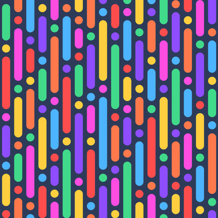 seamless pattern of colorful lines on a dark background, fun and creative for kids or trendy design with basic shapesのイラスト素材