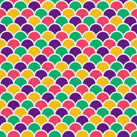 Seamless pattern of colorful fish scales, designs in green, yellow, red and purpleのイラスト素材
