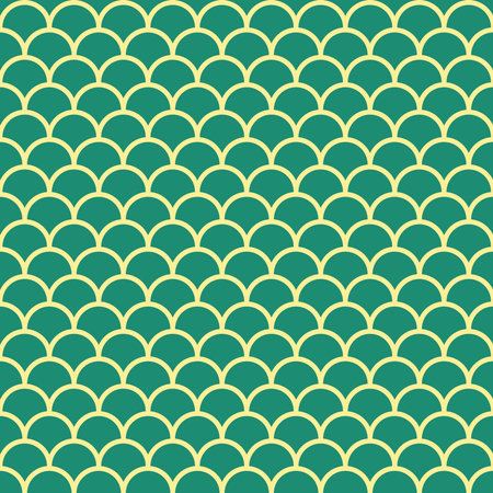 Seamless pattern of green fish scales with gold linesのイラスト素材