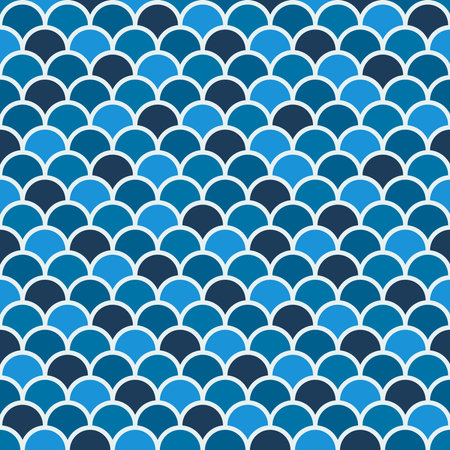 monochrome blue colored fish scales seamless patternのイラスト素材