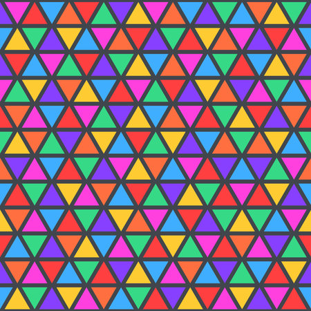 Seamless pattern of colorful triangular geometric shapes with dark backgrounのイラスト素材