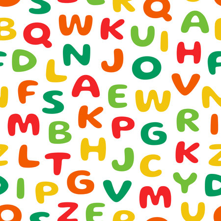 seamless pattern of colorful alphabet letters with a transparent background, suitable for children's pattern design needs, for print, fashion, surfaces, wrapping paper, covers andのイラスト素材