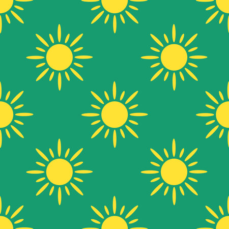 simple seamless pattern of the sun in a minimalist style on a green backgroundのイラスト素材