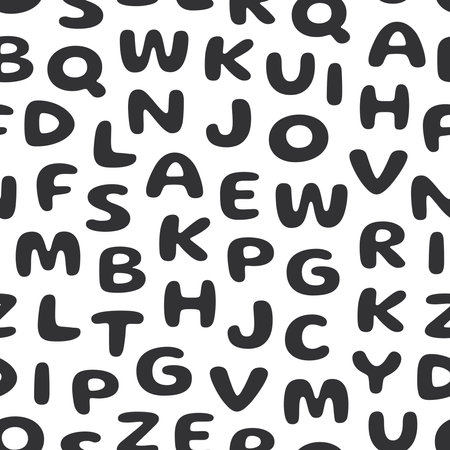 Seamless pattern of black alphabet letters with a transparent background, suitable for children's pattern design needs, for print, fashion, surfaces, wrapping paper, covers and othのイラスト素材