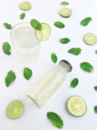 lime drink and paper mintの写真素材