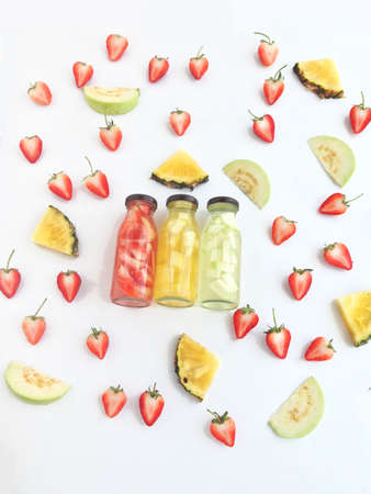Fresh drinks, strawberry, pineapple, guavaの写真素材