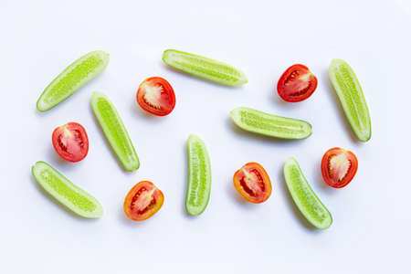 Cucumber, Tomato, Natural ingredients for homemade skin care on white.の写真素材