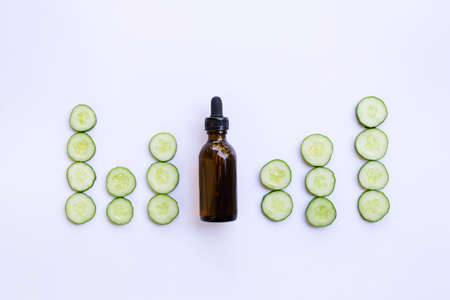 Essential oil bottle with cucumber Aromatherapyの写真素材