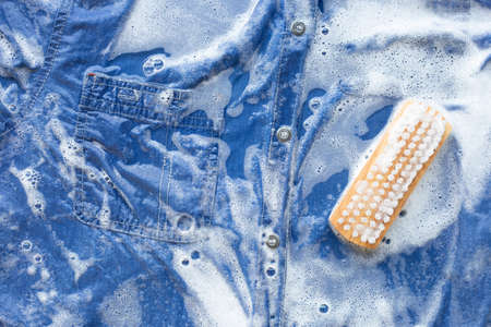 Wet Jeans shirt, Soak and wash.の写真素材