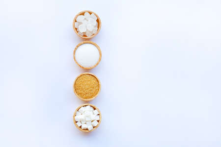 Various types of sugar on white backgroundの写真素材