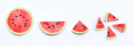 Sliced of watermelon isolated on white background.の写真素材