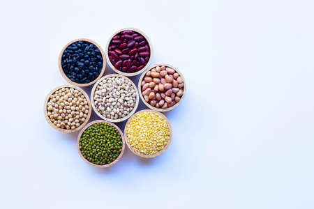 Mixed beans, Different legumes isolated on white background.の写真素材