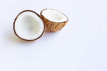 Ripe coconuts on white background. Copy spaceの写真素材