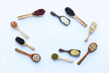 Mixed beans, Different legumes isolated on white background.の写真素材