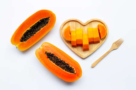 Papaya fruit on white backgroundの写真素材