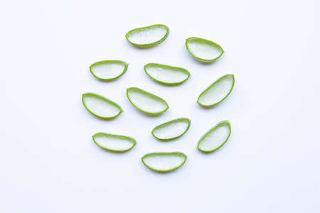 Aloe vera slices on white background.の写真素材