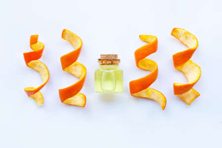Essential oil of orange on white background.の写真素材