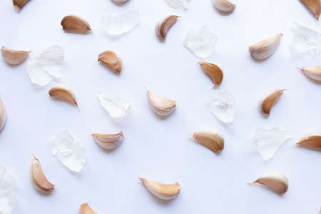 Garlic on white background. Top viewの写真素材