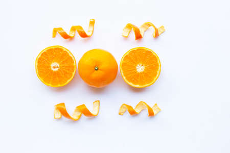 Fresh orange citrus fruit on white background.の写真素材
