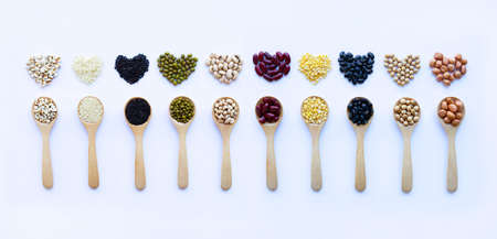 Mixed beans, Different legumes isolated on white background.の写真素材